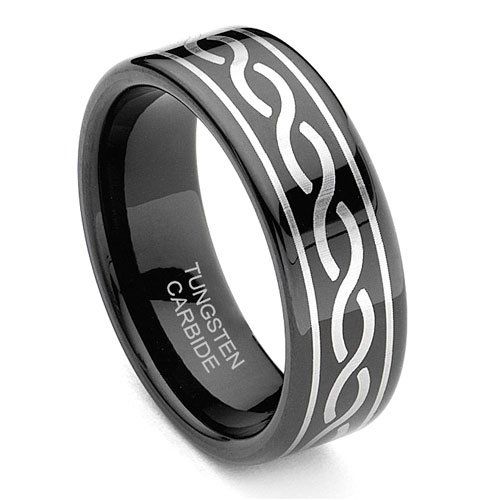 Black Tungsten Carbide Laser Engraved Celtic Ring