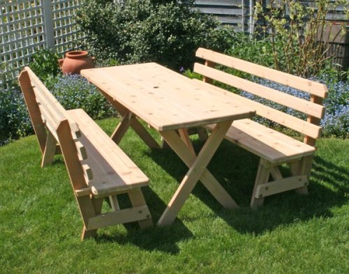10' Red Cedar 32 Wide Cross Legged Picnic Table w/Backed Benches