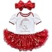 TIAOBU Baby Girls Sequins Santa Tutu Romper Headband Outfits My First Christmas White, Red 9 Months