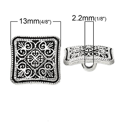 PEPPERLONELY Brand 50PC Sewing Metal Buttons Square Antique Silver Flower Pattern Carved 13mm x 13mm( 4/8 x 4/8)