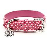 BingPet BA2028 Polka Dots Leather Pet Puppy Dog Collar with Heart Pendant