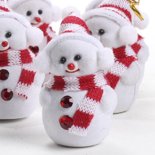Package of 12 Red Gem Accented Flocked Snowman Miniature Ornaments Package of 12 Red Gem Accented Flocked Snowman Miniature Ornaments