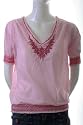 Hanger Stripped Embroidered Smocked V-Neck Peasant Boho Fiesta Top