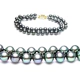 AugustinaJewelry Double Strand 7-7.5 Inches 6-7mm Black Freshwater Cultured Pearl Bracelet
