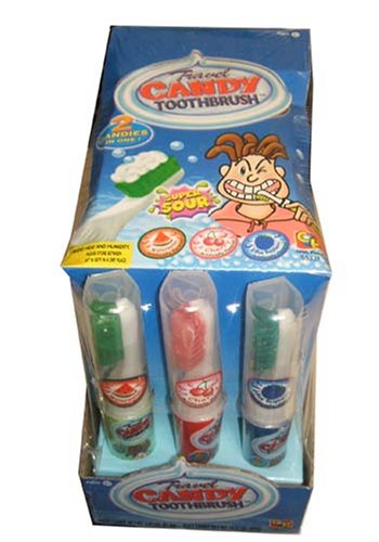 Super Sour Travel Candy Toothbrush-2 Candies in One,(pack of 24) by Raspberry Candy