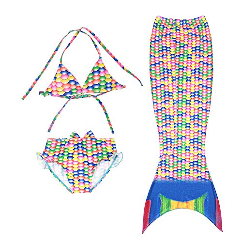 Fancy Multi-color Shells Swimable 3pcs Mermaid Tail Children Swimsuit Bikini