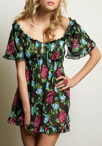Betsey Johnson Intimates Angel Sleeve Babydoll with Matching G-String Plus Size Sleepwear