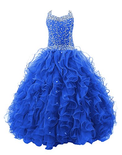 Baoji Girls' Crystal Body Straps Layered Ball Gown Ruffles Pageant Dresses