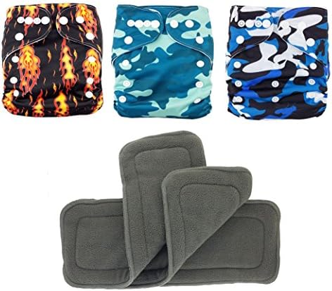 Adovely Baby Cloth Diaper Pocket Covers Snaps w/ 5-layer Charcoal Bamboo Inserts 6pc Gift Set (Boys - Adventure)