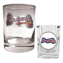 Atlanta Braves MLB Rocks Glass & Square Shot Glass Set - Primary Logo by Great American Products
