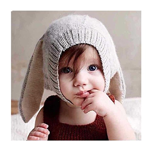 Efaster Baby Toddler Kids Knitted Crochet Rabbit Ear Beanie Winter Warm Hat Cap
