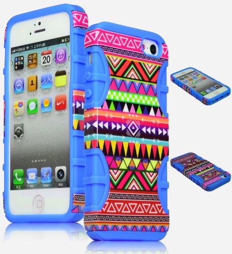 Bastex Hybrid Case for Apple Iphone 5, 5s, 5g - Blue Silicone / Aztec Tribal Hard