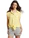 Democracy Women's Twisted Short Sleeve Button Front Shirt, Yellow, Medium