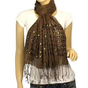 Linen Fashion Hand Embroidered Flowers And Rivets Tassels Ends Long Scarf Shawl - Various Colors