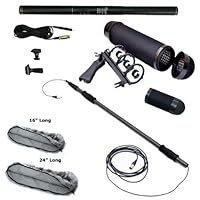 12' Carbon Fiber Boom Pole and Pro 14' Ultra Cardioid Condenser Shotgun Microphone with Extended Blimp Zeppelin Wind Screen & 2 Fur Covers for DSLR & Video Cameras