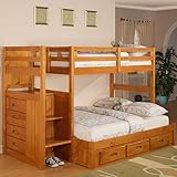 Honey Twin Full Staircase Ranch Bunk w/ 3 Drawers