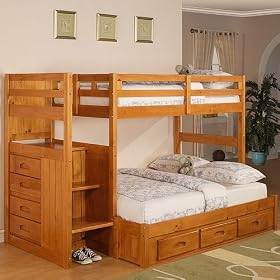 Honey Twin Full Staircase Ranch Bunk w  3 Drawers: Desk Hutch and Chair, TV Stand from Home Office Desk Chairs