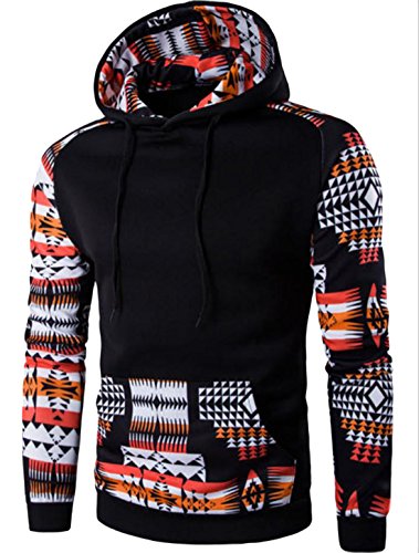 Acquaa Men's Long Sleeve Ethnic Printed Hoodies Sweaters
