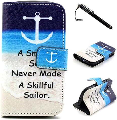S3 Mini Case,Galaxy S3 Mini Case,Beach and Anchor Superior TPU Leather Flip Wallet Protective Soft Skin Case Magnetic Flap Closure for Samsung Galaxy S3 Mini i8190(Built-in Credit Card/ID Card Slot)