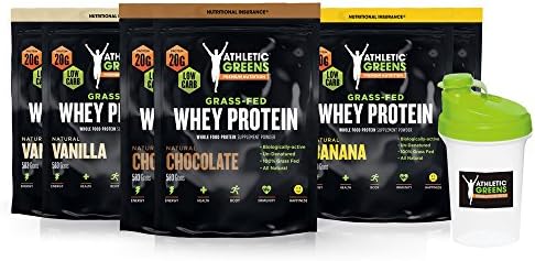 Athletic Greens Premium Grass-Fed Whey Protein, Travel Packs, Assorted flavors, 6 ct w/Shaker