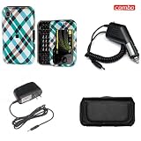 Nokia MAKO/Surge 6790 Combo Touch Blue Plaid Cover Protective Case Faceplate Cover + Black Horizontal Leather Pouch + Rapid Car Charger + Home Wall Charger for Nokia MAKO/Surge 6790 + Free LiveMyLife Wristband
