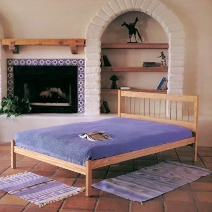 Queen Size - Spindle Platform Bed Frame - Made in USA - Solid Hard Wood - Danish Oil