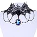 Yazilind Lace Gothic Lolita Blue Glaring Crystal Rose Tassel Chain Choker Necklace 12in