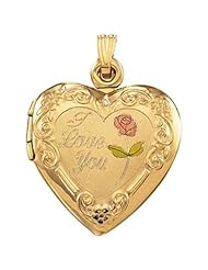 Tri-Color Heart Locket with "I Love You" in 14k Yellow Gold