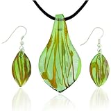 Green And Amber Murano Glass Earrings Set