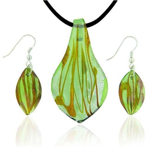 Green And Amber Murano Glass Earrings Set