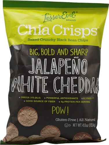 Lesserevil Chia CrispsTM Baked Crunchy Black Bean Chips Jalapeno White Cheddar -- 4 pack of 4 oz