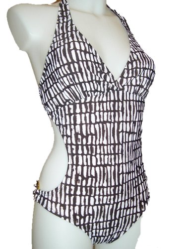 Womens Monokini 1 Piece Swimsuit, Marina West, Brown & Cream Giraffe Print