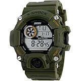 Aposon Mens Digital Outdoor Electronic Waterproof Wrist Sport Watch with Shock Resist, LED Display, 164ft 50M Water Resistant, Multifunctional, Calendar Month Date Day, Back Light, Alarm, 24H Time - Army Green