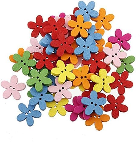 Merritina Colorful Plum Flower Shape Wooden Buttons DIY Brooch Accessories for Art Craft Sewing Scrapbooking (25pcs)