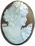 Goddess Ceres, Cameo Pin Pendant, Master Carved Sardonyx Shell 14k Gold Italian