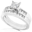 One of a Kind 1 3/5ctw Princess Diamond Wedding Ring Set in 18kt White Gold
