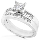 Search : One of a Kind 1 3/5ctw Princess Diamond Wedding Ring Set in 18kt White Gold