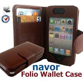 Navor Multipurpose Folio Wallet Leather Case for iPhone 4 in Coffee Brown - Slots Pockets for Bank... by 