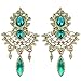 EleQueen Women's Austrian Crystal Art Deco Chandelier Bridal Teardrop Earrings Antiqued-gold-tone Emerald Color
