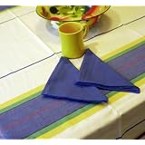 Striped Cotton Tablecloth & Blue Napkins Set
