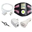 Apple iPod Nano 4th Generation (4G) (PINK) Active Workout Sports Mesh Armband, with Retractable 3.5mm to 3.5mm Auxilary Cable + Charging Combo of USB Data 2in1 Sync Cable and USB Car and Wall / Travel Charger