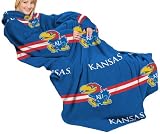 NCAA Kansas Jayhawks Adult Comfy Throw, Officially Licensed Blanket with Sleeves, "Stripes" Design