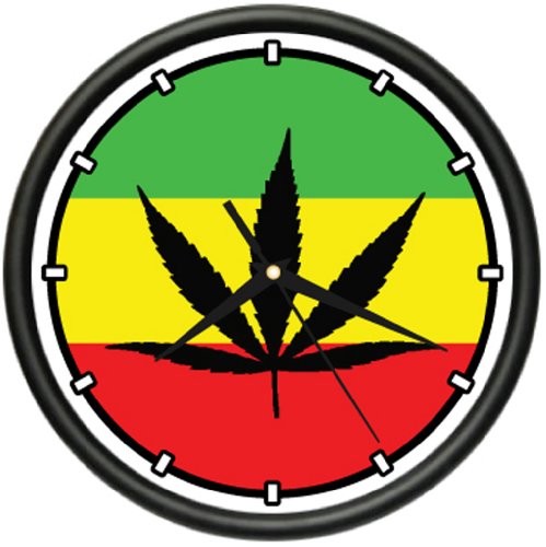 RASTA FLAG Clock weed leaf jamaican reggae bob marley