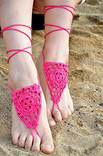 Longil Women Cotton Flower Crocheted Barefoot Sandal Handcrafted Jewelry Anklets (Rosy)
