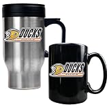 Anaheim Ducks NHL Stainless Steel Travel Mug and Black Ceramic Mug Set