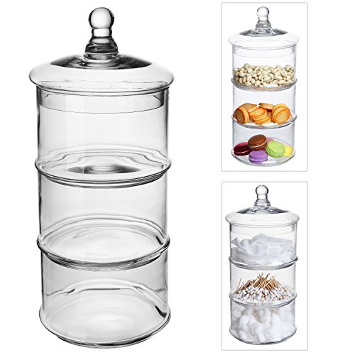 Decorative Lidded Large 3 Tier Stackable Clear Glass Candy Dishes