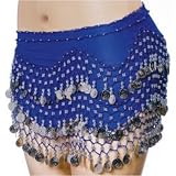 SEXY BELLY DANCER COSTUME HIP SCARF - ROYAL BLUE WITH SILVER COINS
