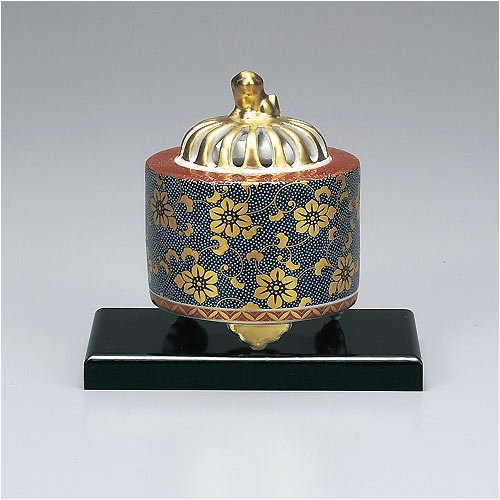 九谷焼 香炉 青粒鉄仙（台付き） 