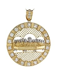 10k Real Two Toned Gold White CZ Accents Last Supper 8.89cm X 6.85cm Pendant