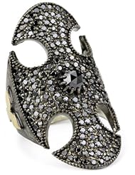 Mizuki Sterling Silver and Black Diamond Oval Cut Out Shield Ring